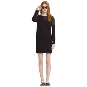 Madewell Black Ponte Baseball Shift tweed sweatshirt dress size M